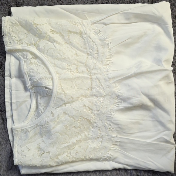 White Lace Detail Long Sleeve Button Oversized Top size M - Picture 1 of 13